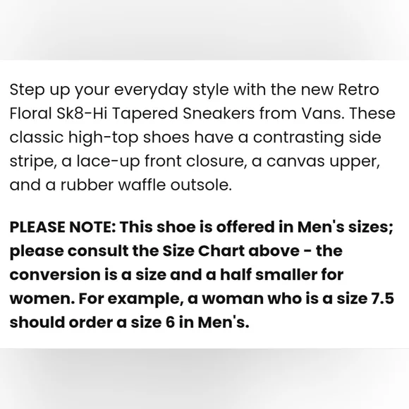 Vans Retro Floral Sk8-Hi Tapered Sneakers Women's 8 Men's 6.5 - Picture 7 of 8